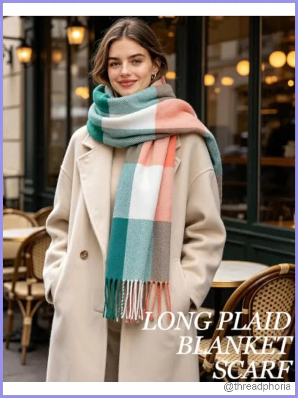 Womens Plaid Winter Scarf 100% Acrylic Soft Shawl Wrap